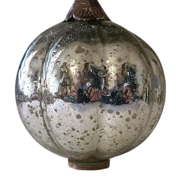 Mercury Glass Pumpkin Gourd Silvery Glass Encased Silver Metal Stem Autumn Fall. - Picture 10 of 16